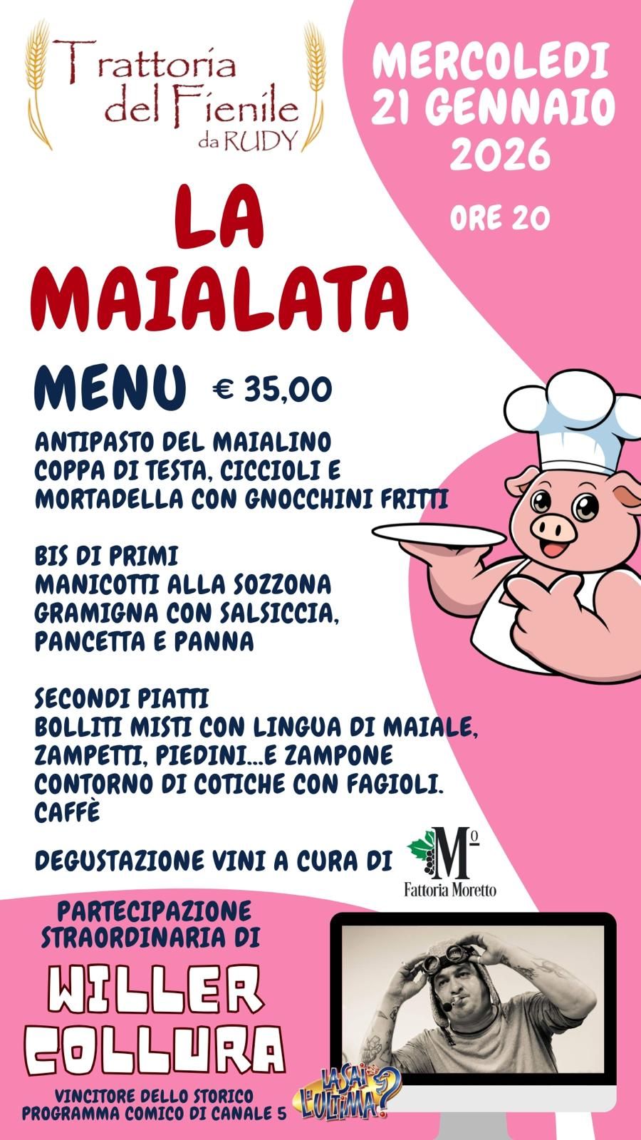 Locandina evento La Maialata, serata a tema nella trattoria a Modena, Castelnuovo Rangone